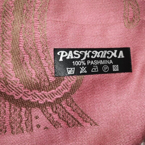 Pashmina Rose & Taupe Pattern Scarf / Wrap with Fringe - Picture 2 of 2